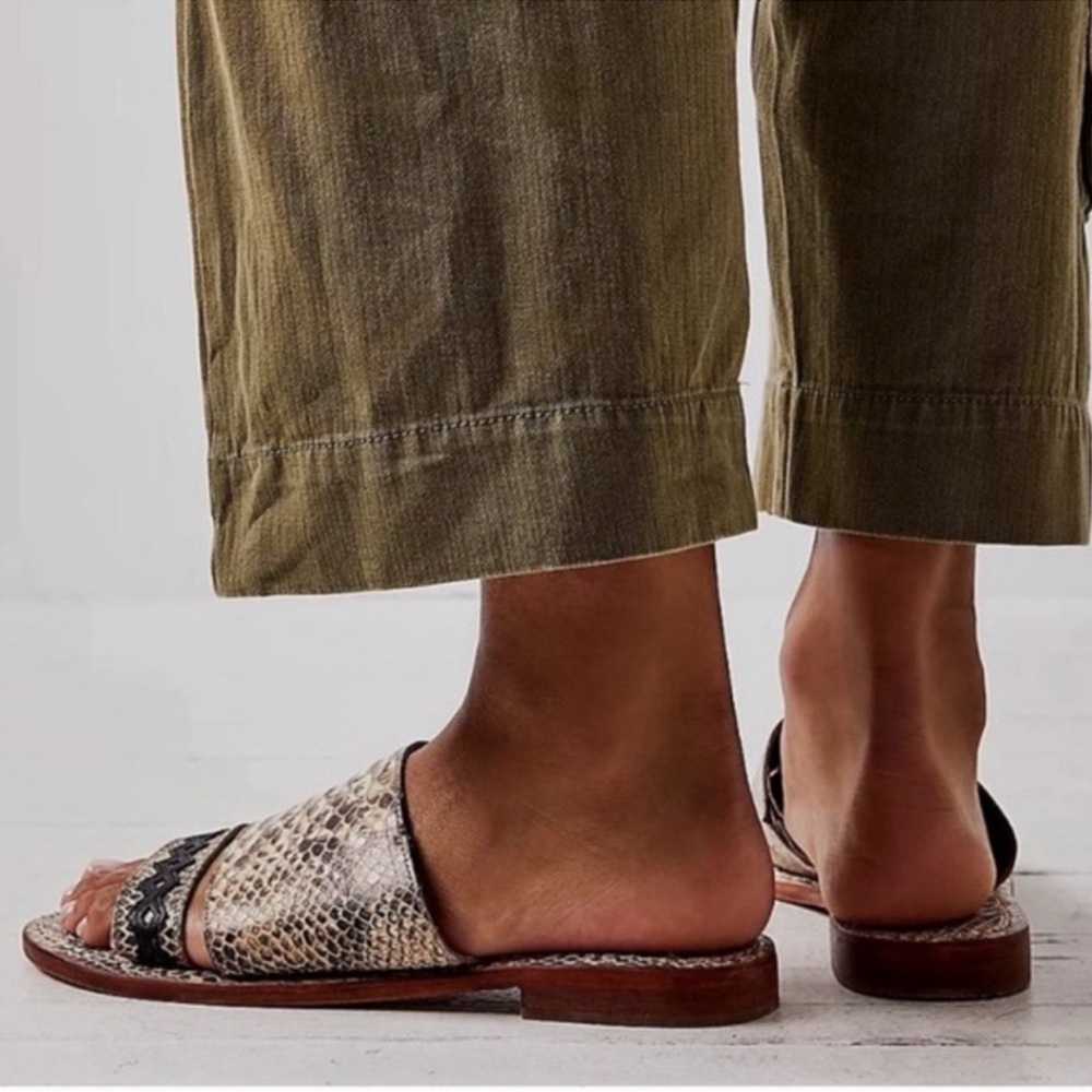 Free People Saturaday Snake Strappy Leather Flat Sandals - Picture 6 of 9